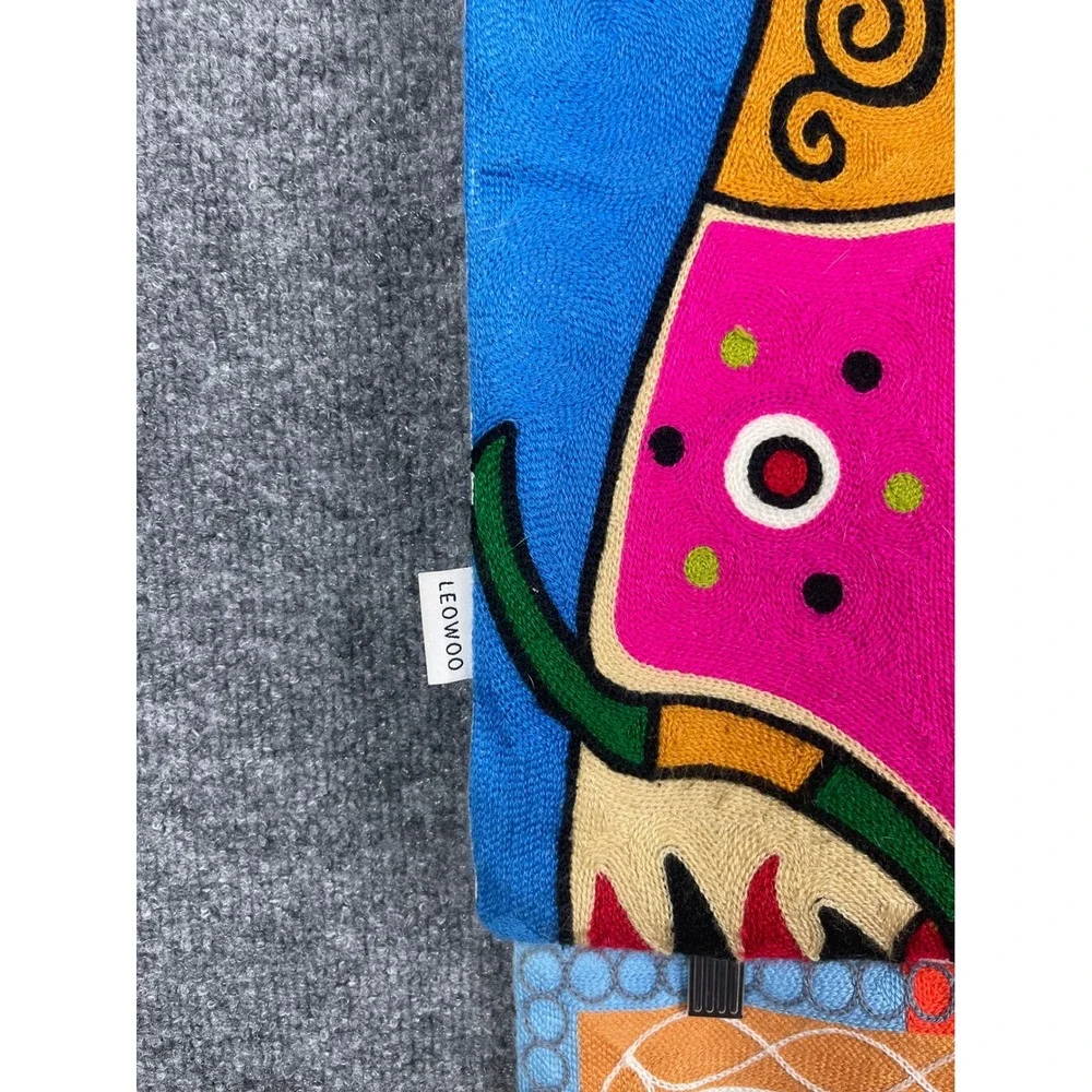Leowoo Cat Pillow Covers Set of 2 OS Multicolor Excellent Embroidered Folk Art